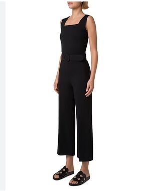 Akris Punto Black Square-Neck Belted Jersey Jumpsuit
